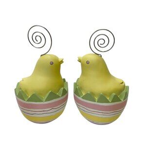 Easter Chick Paperweight Photo Card Holder Spring Decor Cute Yellow Chick in Egg